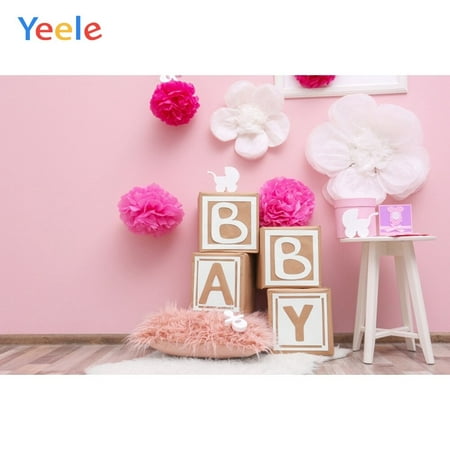 Image of Wooden Floor Flower Pillow Carpet Baby Birthday Party Pink Backdrop Photography Custom Photographic Background For Photo Studio