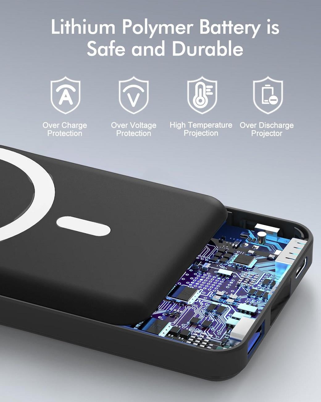 Wireless Portable Charger, 10000mAh Magnetic Power Bank LED Display 22.5W PD Fast Charging Battery Pack for iPhone 16/15/14/13/12/Mini/Pro/Pro Max-Black