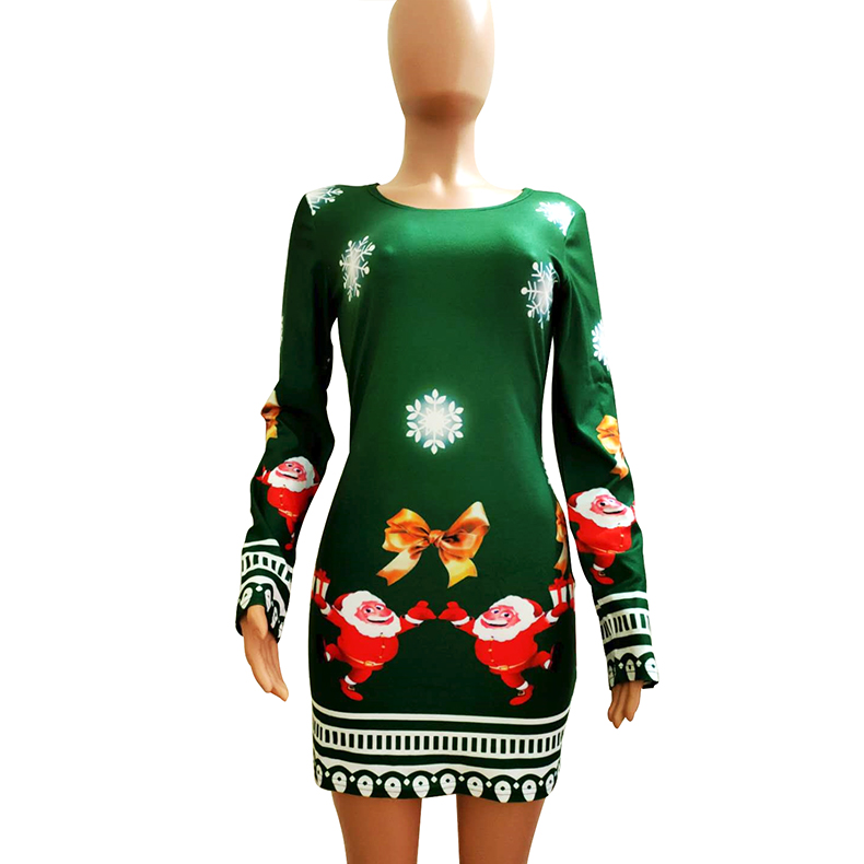Kiapeise Kiapeise Women Ugly Christmas Sweater Dress Themed Print Long Sleeve Round Neck Dress Fall and Winter Clothes - image 6 of 6