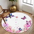 thumbnail image 2 of Large Round Rug 8Ft Washable Non-Slip, Pink Flower Circle Area Rugs for Living Room Bedroom, Spring Floral Butterflies Elegant Pastoral Birds Indoor Floor Mats Carpet Runner for Home Decor, 2 of 8