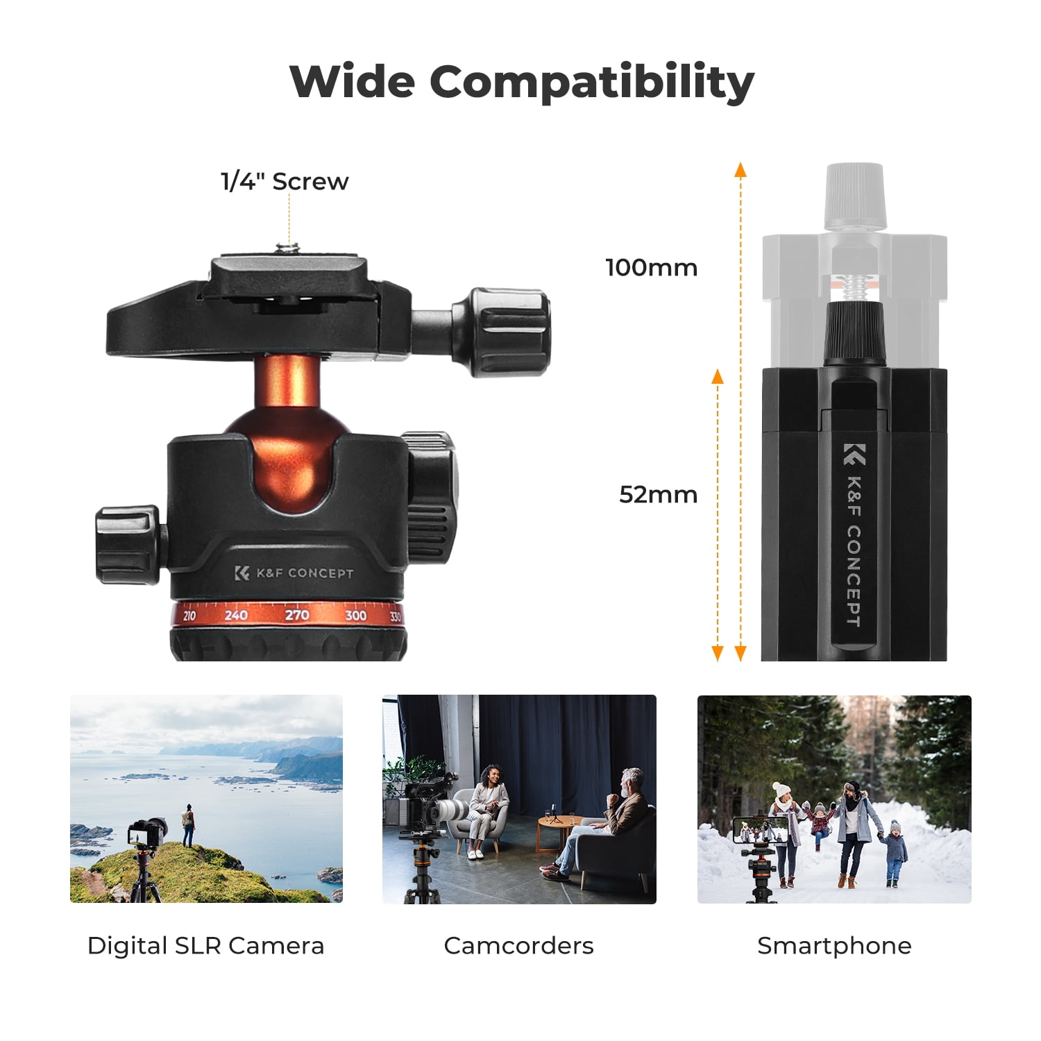 K&F Concept 70" Lightweight Professional Travel Outdoor DSLR Tripods with 360 Degree Ball Head Load Capacity 17.6lbs,  for Smartphone/Vlog