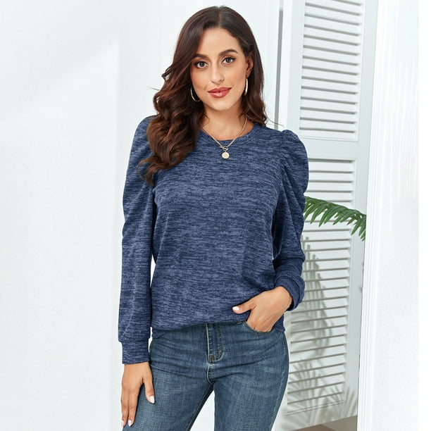 Sudadera de Manga Larga Nikou Cuello Redondo para Mujer con Mangas Abullonadas