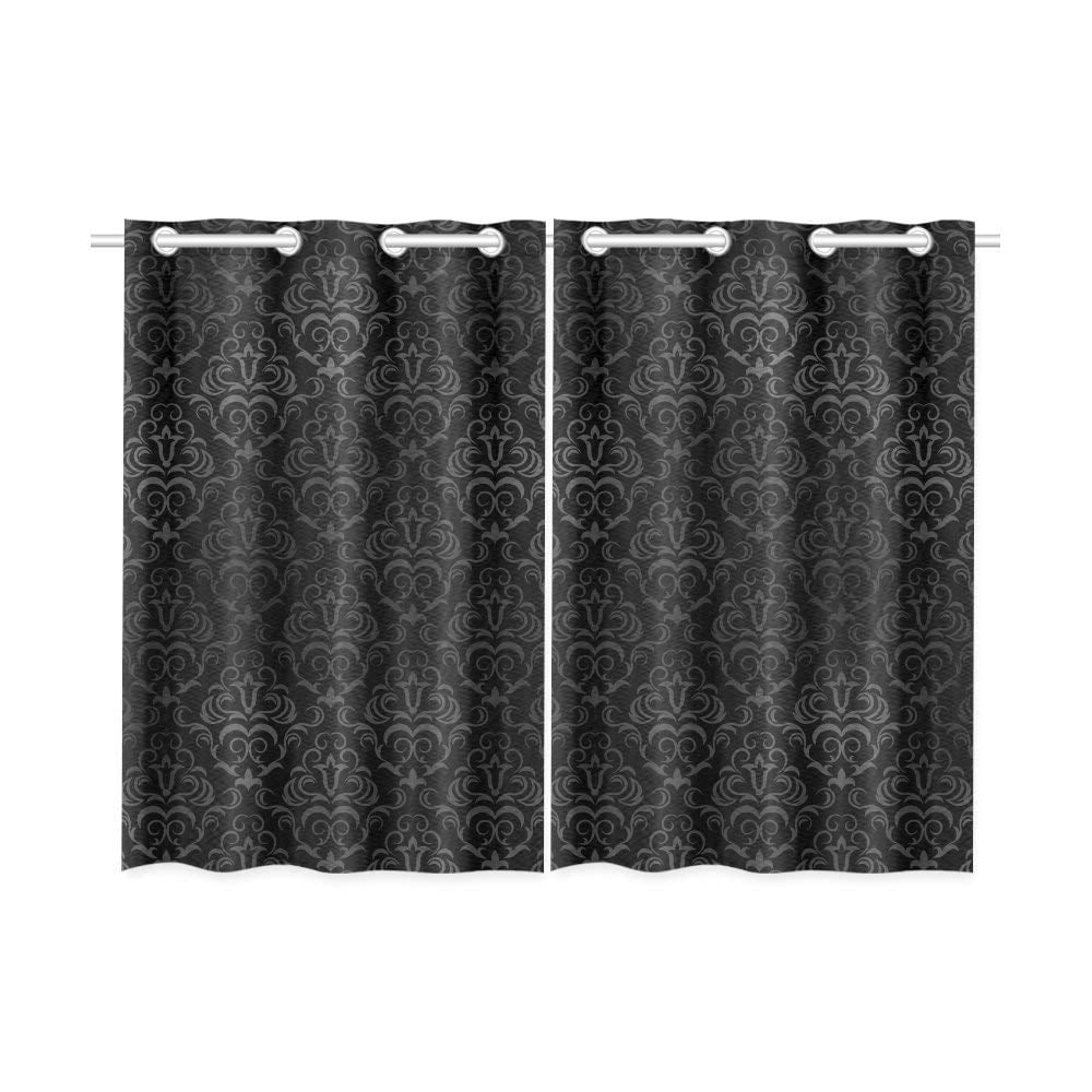 Rylablue Black Grey Damasks Window Curtain Window Treatments