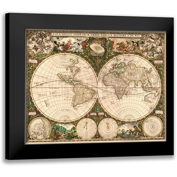 De Wit, Frederick 14x12 Black Modern Framed Museum Art Print Titled - World Map