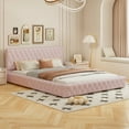 thumbnail image 4 of Harper & Bright Designs Pink Queen Size Upholstered Bed with Tufted Headboard, Modern Velvet Platform Bed W/Wooden Slat Support for Bedroom Guest Room, 4 of 9