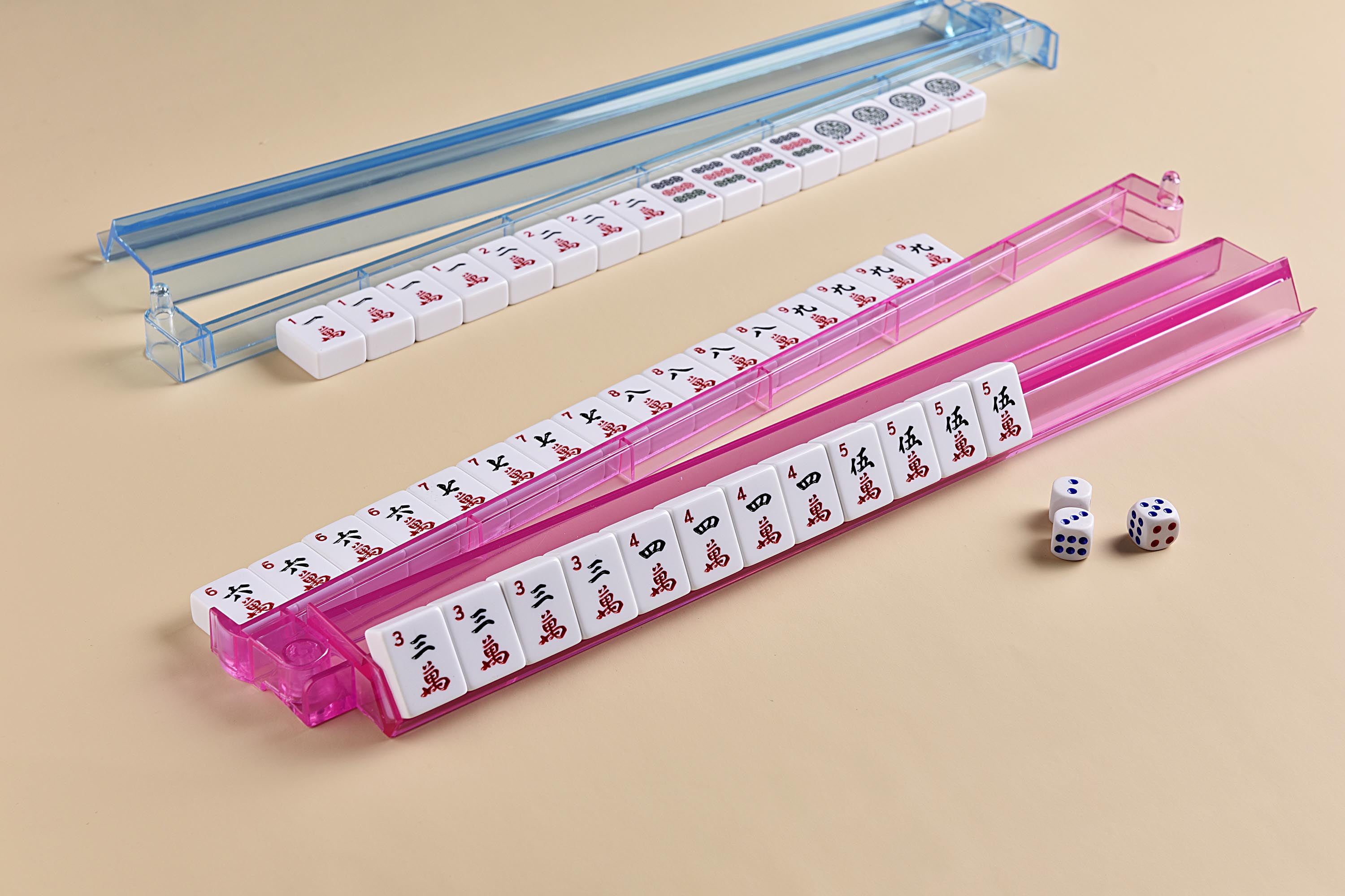 American Mahjong Set - Gray (Pigeon Blue) Quilted Soft Bag - 166 White Engraved Tiles, 4 All-in-One Rack/Pushers Western Mah Jongg Game Set