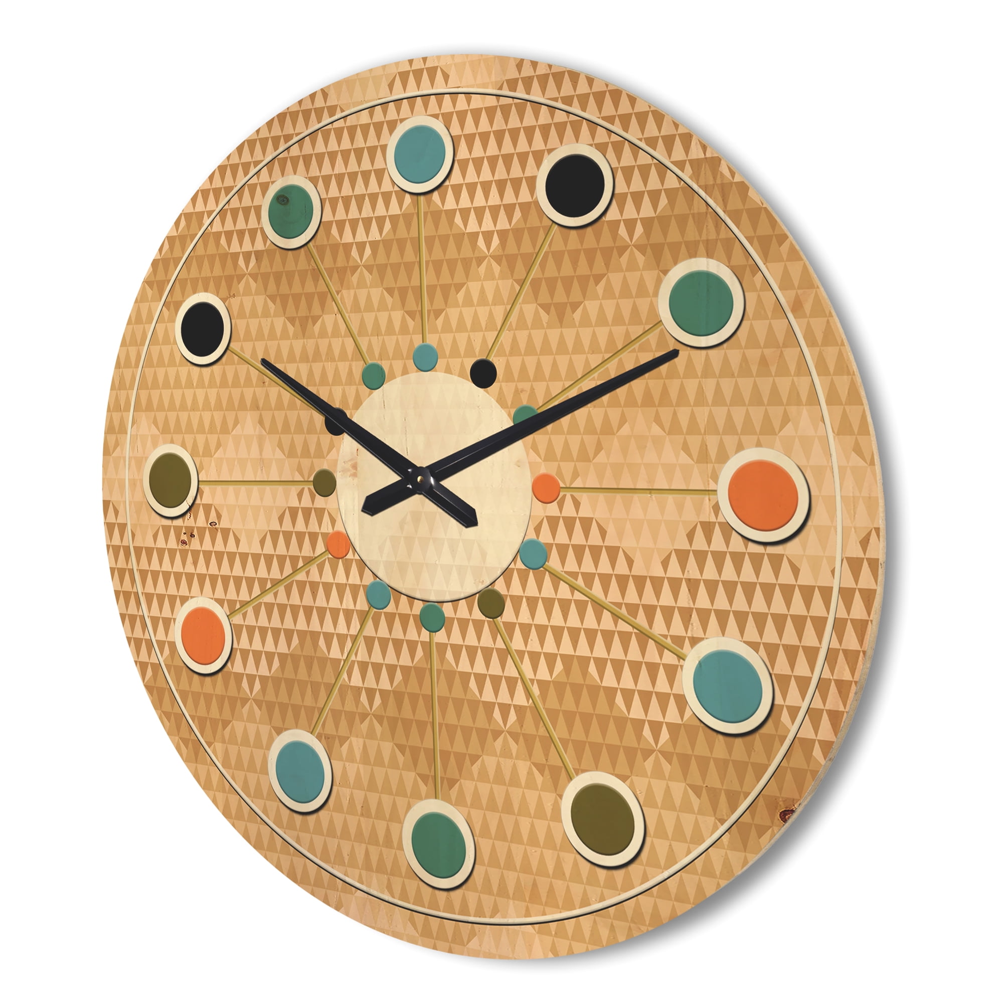 Designart 'Beige Retro Pattern Triangular Wave' Mid-Century Modern Wood Wall Clock