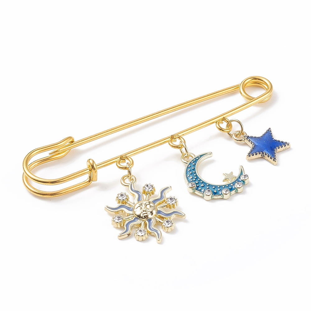 Star Moon Sun Enamel Charm Brooch Pin Iron Safety Pin for Clothes Backpack Golden Colorful 45x76.5x5mm