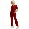 thumbnail image 4 of HAJWOH Womens Scrubs Sets Stretchy Nursing Uniform Short Sleeve V-Neck Scrub & Jogger Pant Solid Color Medical Scrub Sets with Multi Pocket Wine M, 4 of 6