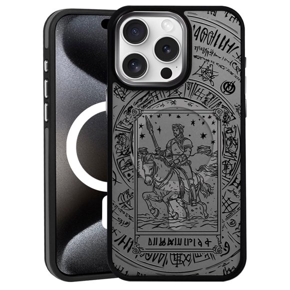 Daizag Funda Magnética Para Iphone 15 [Esquinas Completas A Prueba De Golpes] [Compatible Con Magsafe] Cubierta Negra Translúcida Mate Tarjeta Del Tarot Del Caballo Gótico