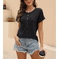 thumbnail image 2 of Womens Batwing Sleeve Tshirts Crew Neck Short Sleeve Buttons Tops Tee Basic Summer Blouse Loose Fit, 2 of 9