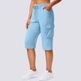 thumbnail image 4 of Long Shorts for Women Petite Lightweight Quick Dry Hiking Cargo Shorts with Pockets Summer Drawstring Bermuda Short Sky Blue S, 4 of 8