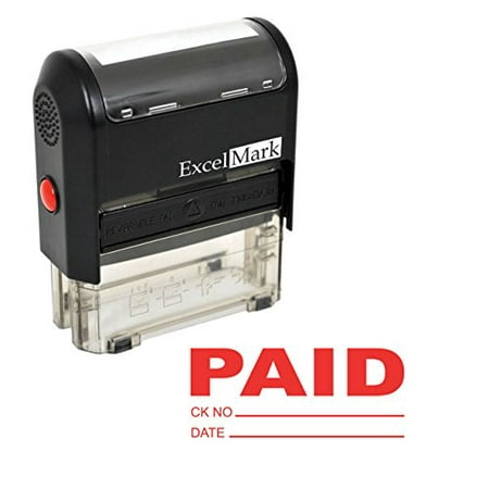 ExcelMark PAID With Check and Date Self-Inking Rubber Stamp - (A1539-Red