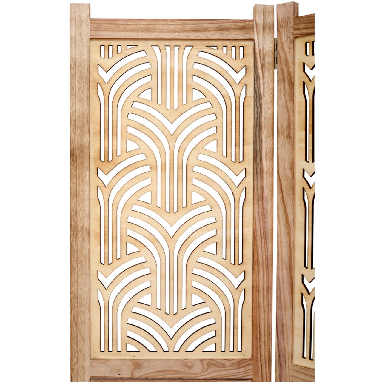 Legacy Decor 3 Panels Room Divider Rustic Wood w/ Decorative Cutout, Natural Color, Freestanding