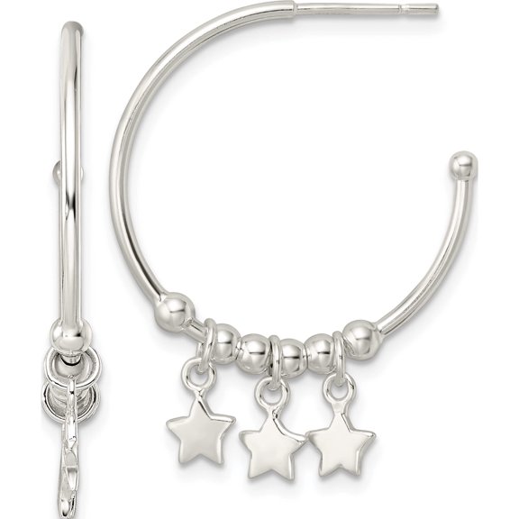 Sterling Silver Polished Star Dangle Circle Post Earrings (33.7 X 25.12) Made In India qe16488