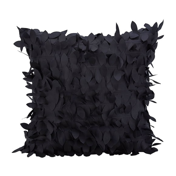funda de almohada de satén con hojas para sofá cama, funda decorativa para boda, sin almohada (negro)