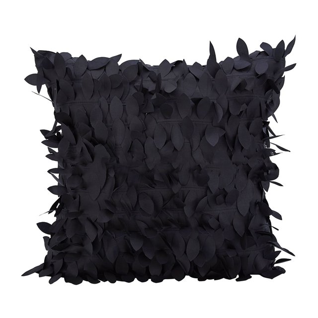 funda de almohada de satén con hojas para sofá cama, funda decorativa para boda, sin almohada (negro)