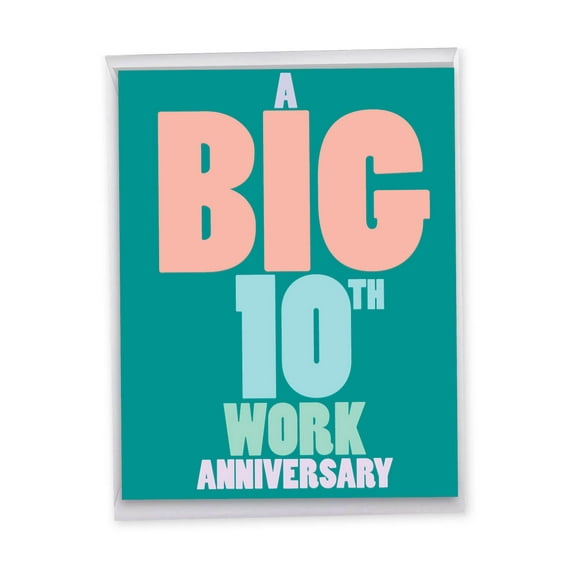 1 Large Funny 10th Work Anniversary Anniversary Greeting Card (8.5 x 11 Inch) - Years At Work Milestones 10 J9138MAG-WA