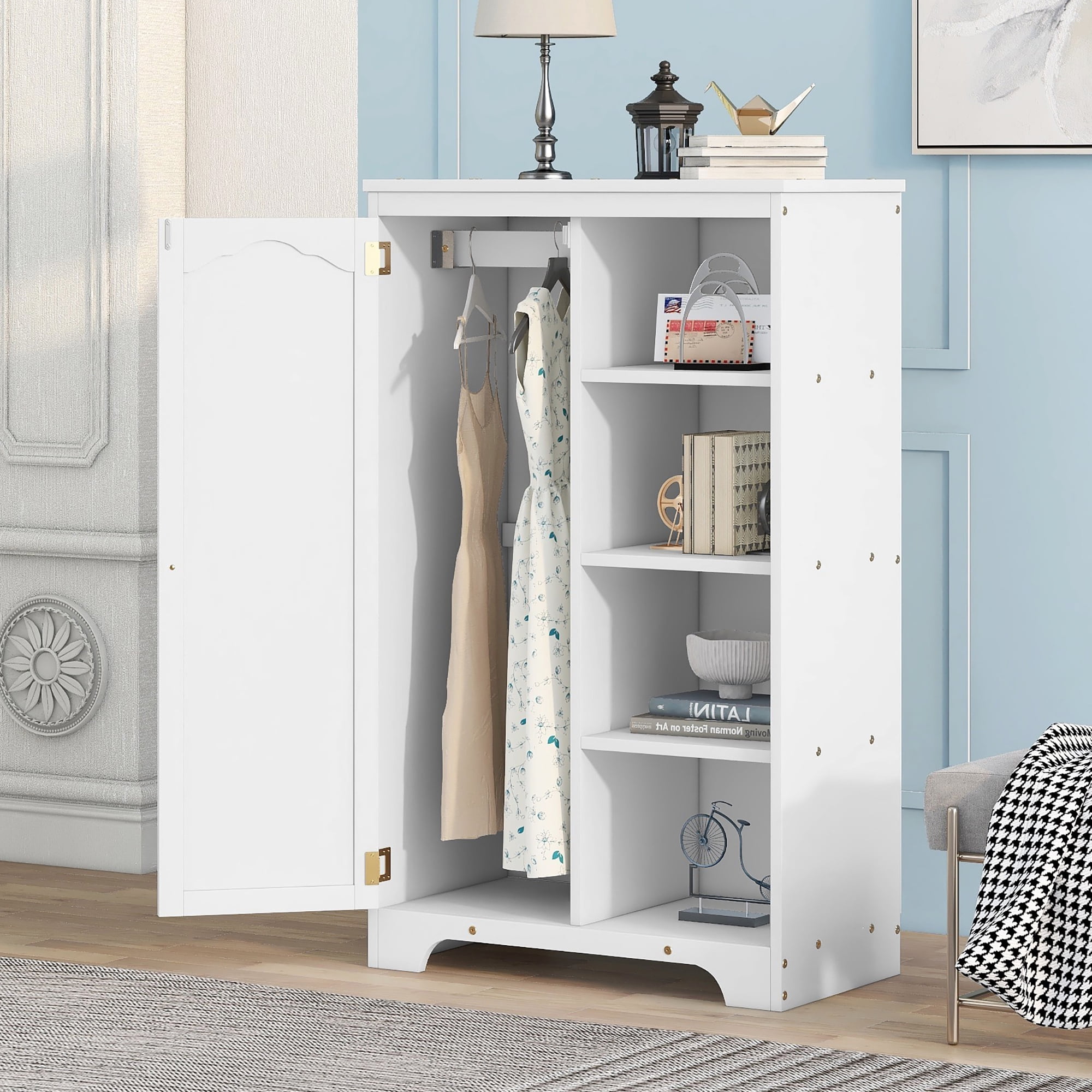 Nestfair White Storage Armoire with 3 Shelves for Bedroom