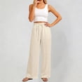 thumbnail image 2 of VNKIDY Womens Elastic Waist Drawstring Wide Leg Lightweight Crinkled Pants With Side Pockets Casual Loose Fit Trousers For Summer Beach Days Stylish Pants, 2 of 4
