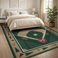 thumbnail image 3 of ODIKA 8'x10' Washable Area Rug Green Baseball Field Design Featuring Diamond Shape And Border Flags for Dining Room, Large Office, Lounge, Non-Slip Chair-Friendly Mat, 3 of 7