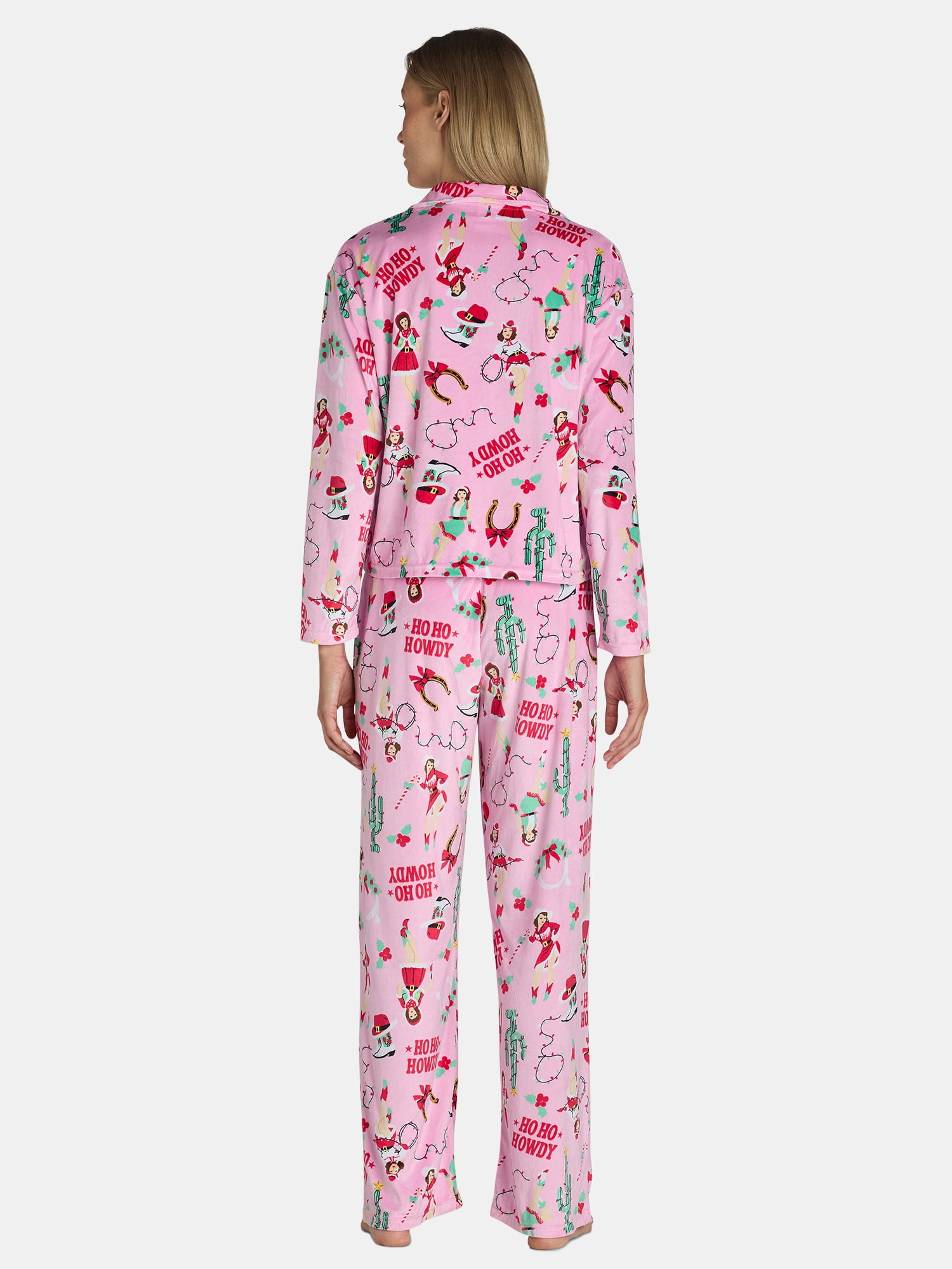 Holiday Time Women’s and Women’s Plus Velour Notch Collar Pajama Set, 2-Piece, Sizes XS-3X