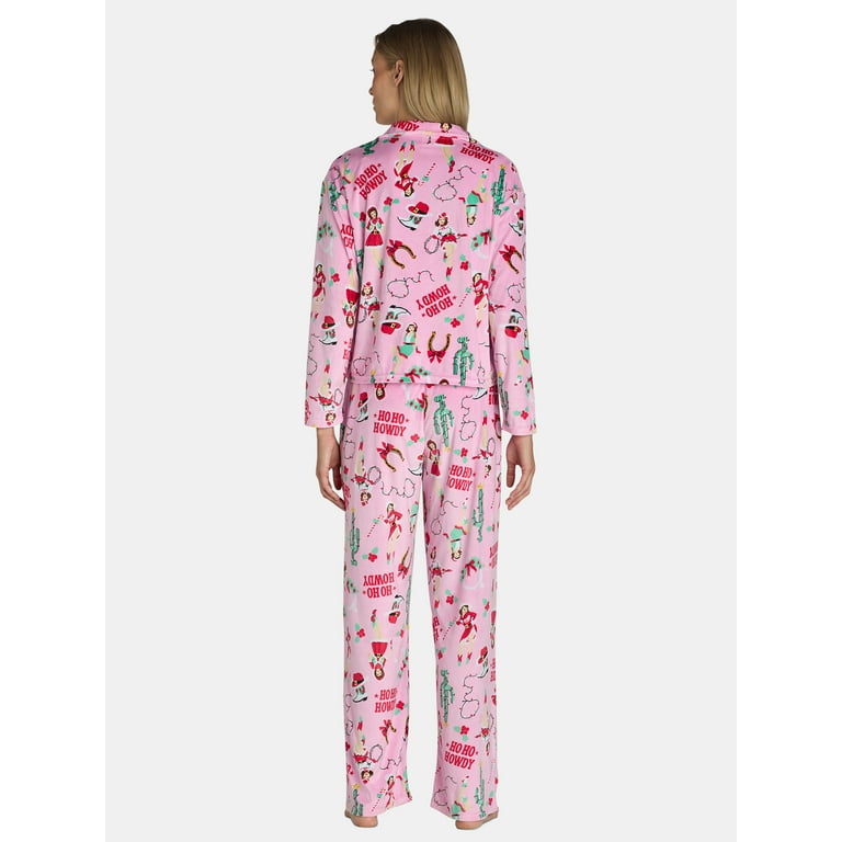 Holiday Time Women s and Women s Plus Velour Notch Collar Pajama Set 2 Piece Sizes XS 3X Walmart