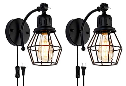 Plug in Wall Sconce Set of Two for Living Room Bathroom Farmhouse Dining Room BANGANMA 2-Light Black Bathroom Vanity Light Fixtures，Modern Industrial Wall Light Fixtures with On/Off Switch Cord 