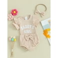 thumbnail image 3 of Bslissey Baby Girls Casual Shorts Sets Ribbed Short Sleeve Letter Print Romper + Elastic Waist Shorts + Headband 3M 6M 12M 18M Newborn Infant Cute Summer 3Pcs Outfits, 3 of 9