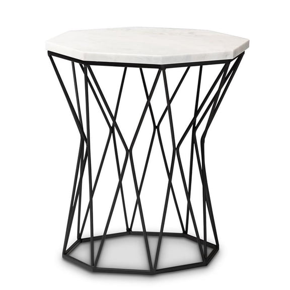 Baxton Studio Venedict Black Metal End Table with Marble Tabletop