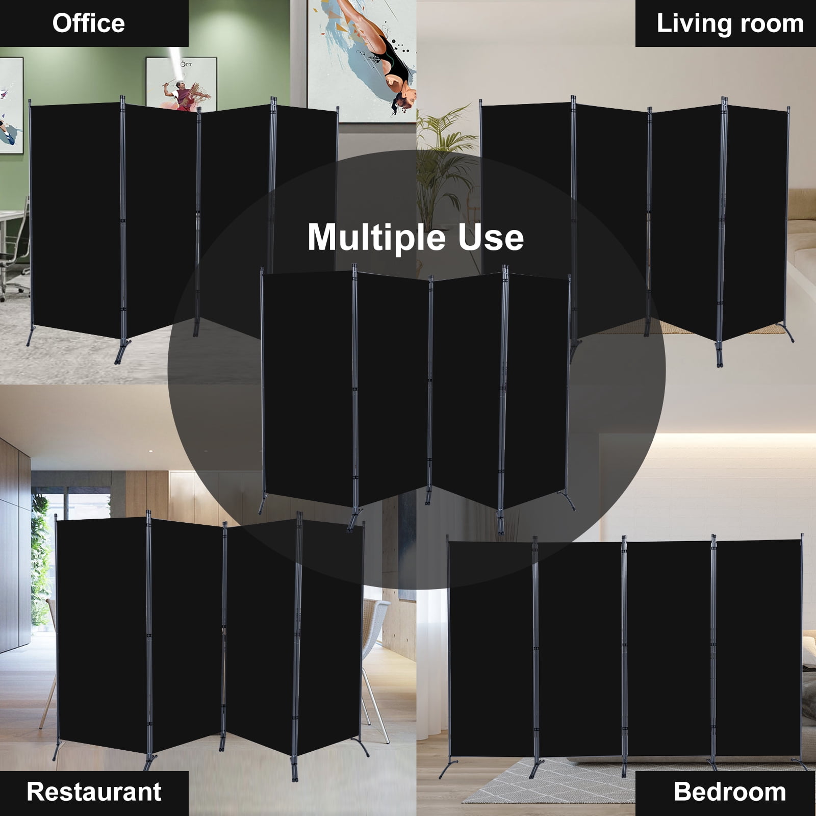 YASRKML Room Divider, 4 Panel Folding Privacy Screen for Office, Room Divider Screen Freestanding Partition Room Separators Fabric Panel 136"x71.3", Black