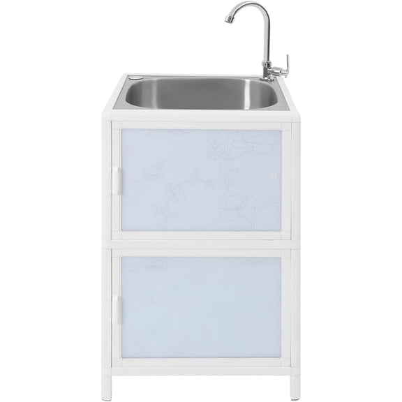 18in Kitchen Sink with Cabinet Stainless Steel Single Bowl Utility Sink with Faucet, Small Freestanding Sink Storage Combo for Laundry & Utility Room, Bathroom