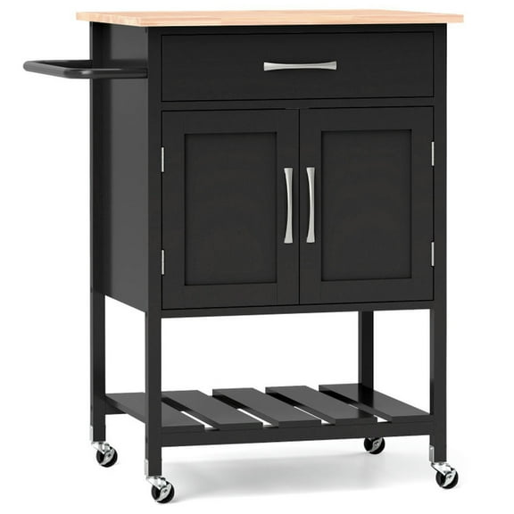 Barara King Kitchen Islands Carts,Rolling Kitchen Island Cart with Drawer and Towel Rack-Black
