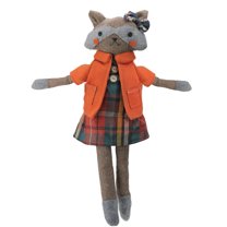 Northlight Sitting Herringbone Designed Fox Girl with Plaid Dress - 17" - Brown and Orange