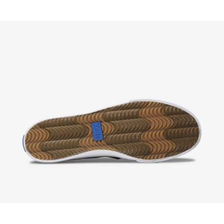 Keds Women's Double Decker Sneaker - Navy Denim Stripe Slip-On With Memory Foam, Size 5.5 M US