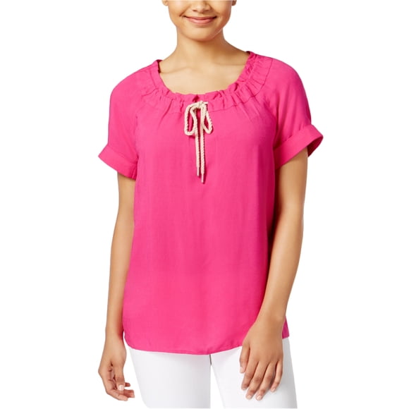 GH Bass & Co. Blusa con cordón en el cuello para mujer, rosa, extragrande