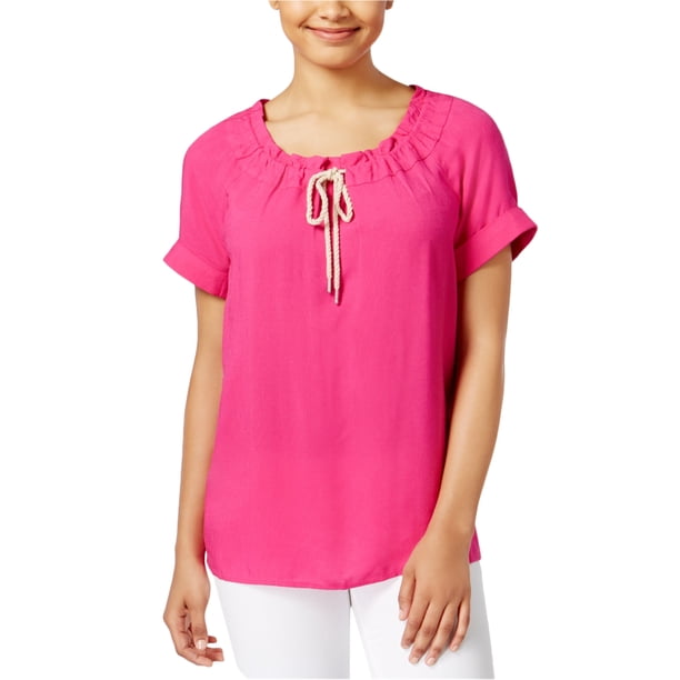 GH Bass & Co. Blusa con cordón en el cuello para mujer, rosa, extragrande
