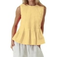 thumbnail image 3 of Blusa Plisada Sin Mangas con Peplum de Verano para Mujer, Estilo Babydoll Y2K con Cuello Redondo. Amarillo S, 3 of 9