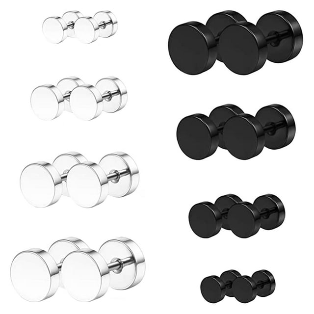 Weiweiguan 8 Paires de Boucles d'Oreilles à Clous Noires en Acier Inoxydable Boucles d'Oreilles à Vis