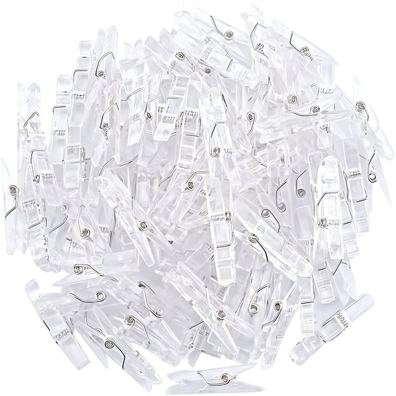 XIBUFE 100 Pcs Mini Clear Photo Clips,Mini Clothespins Clip,Clothes Line Clips,Mini Transparent Plastic Clips