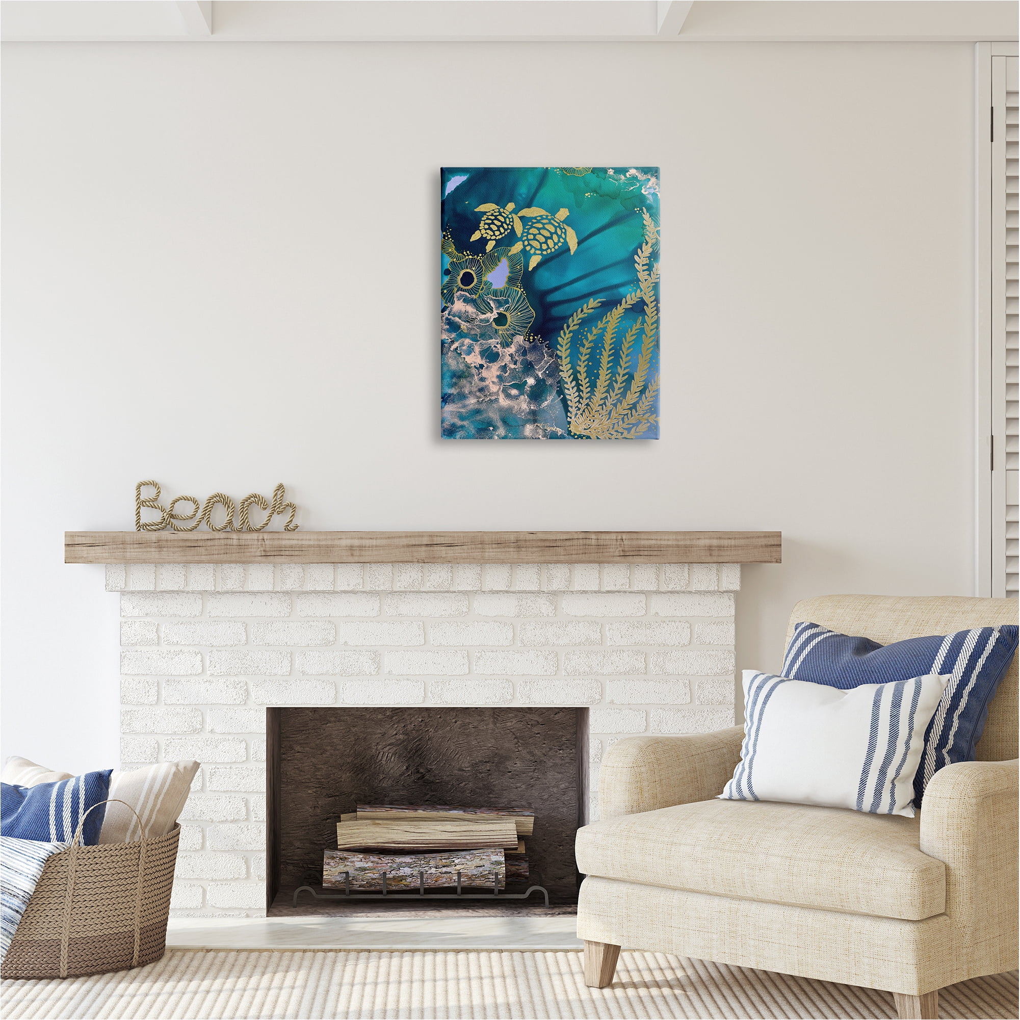 Stupell Industries Modern Sea Life Patterns Abstract Painting Gallery Wrapped Canvas Art Print Wall Art, 24 x 30