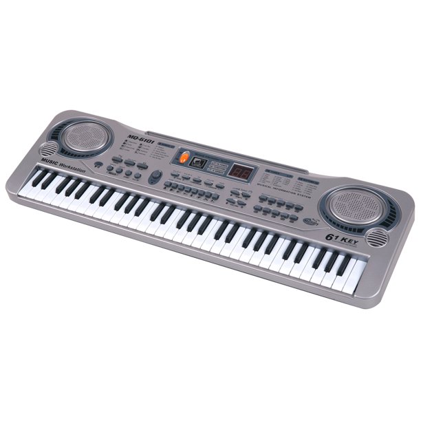 Teclado Musical Infantil de 61 Teclas, Juguete Educativo con USB y Carga, Ideal para Niños de 2 a 6 Años, Color Plata, Material Plástico, Incluye 16 Timbres, 8 Percusiones y 10 Ritmos.
