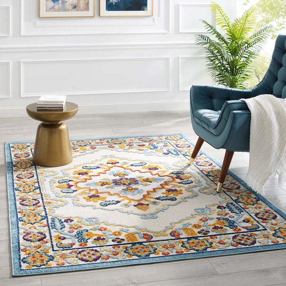 Reflect Ansel Distressed Vintage Floral Persian Medallion 5x8 Indoor and Outdoor Area Rug in Multicolored