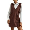 thumbnail image 3 of ZANKLEY Women's V Neck Sleeveless Knitted Solid Short Sweater Dress with Pockets, 3 of 7