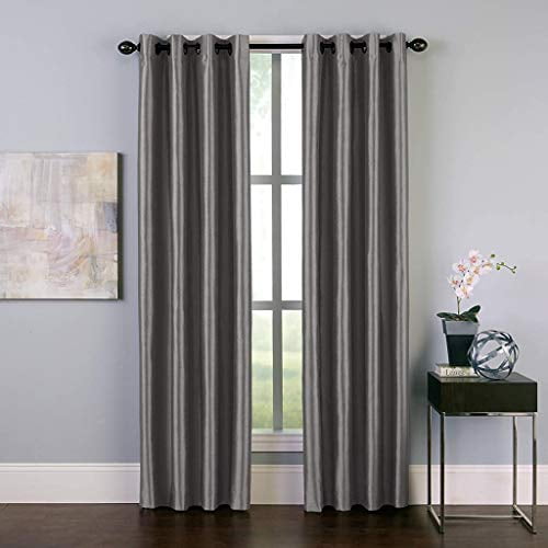 Curtainworks 1Q80610CPT Malta Faux Silk Grommet Curtain Panel, 50 by 120", Pewter