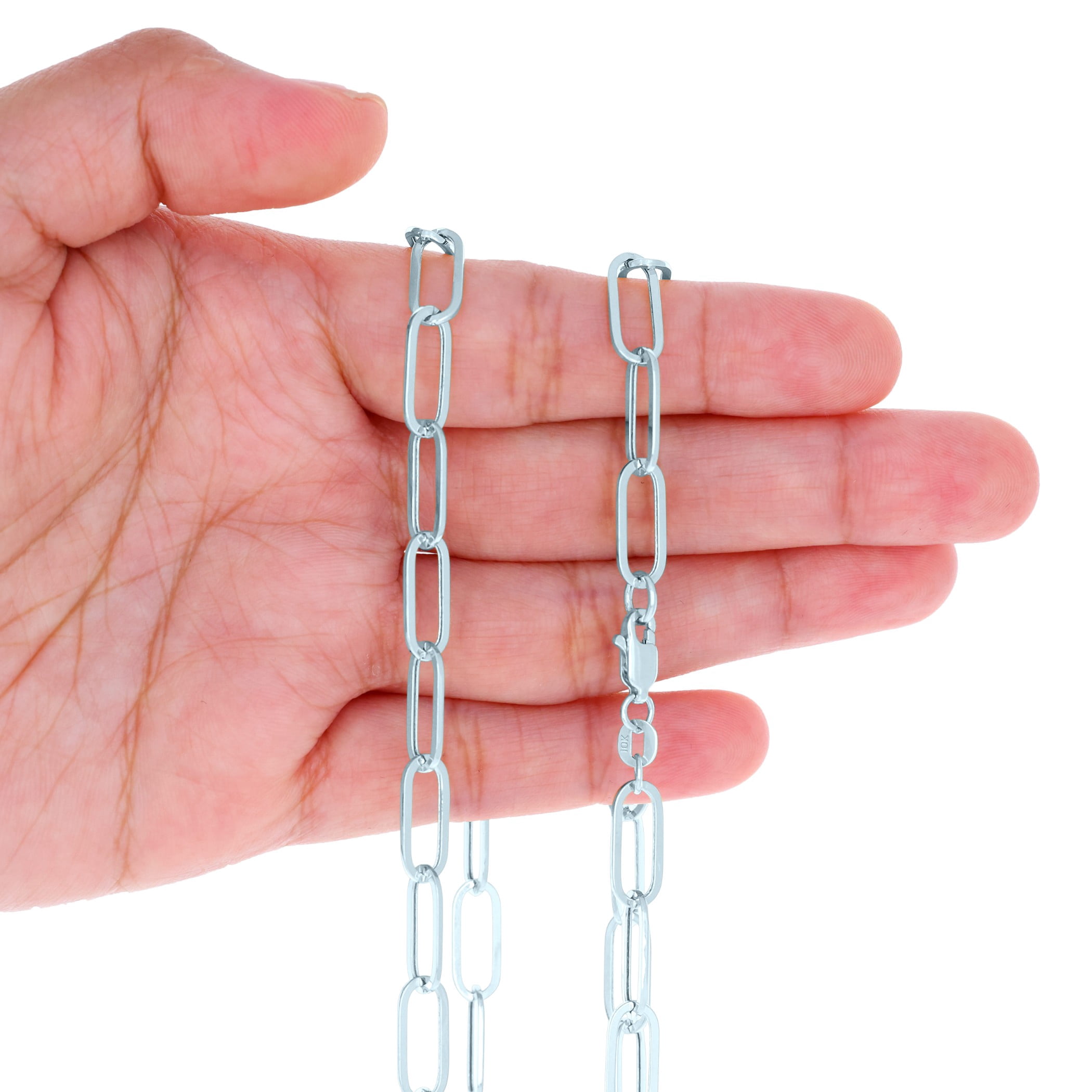 Nuragold 10k Real White Gold Paperclip 6mm Elongated Cable Link Bracelet (7"-8") Italian Jewelry for Men & Women