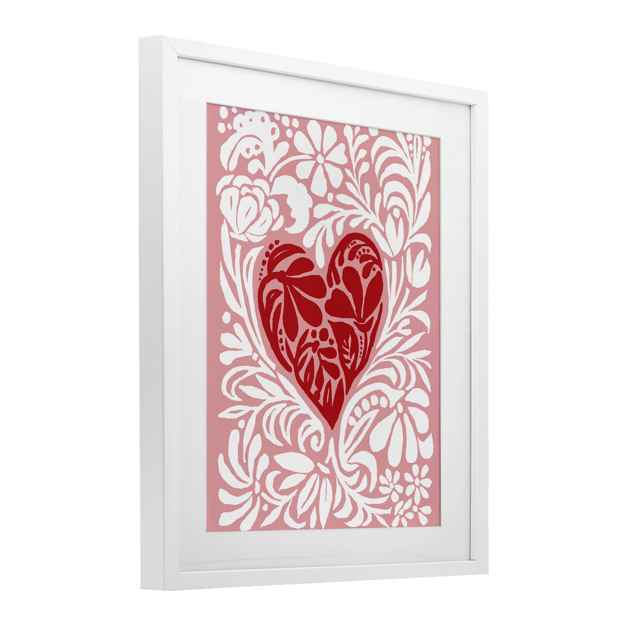 Stupell Industries Red Leafy Heart on Pink White Framed Print Under Glass, design by Cindy Jacobs