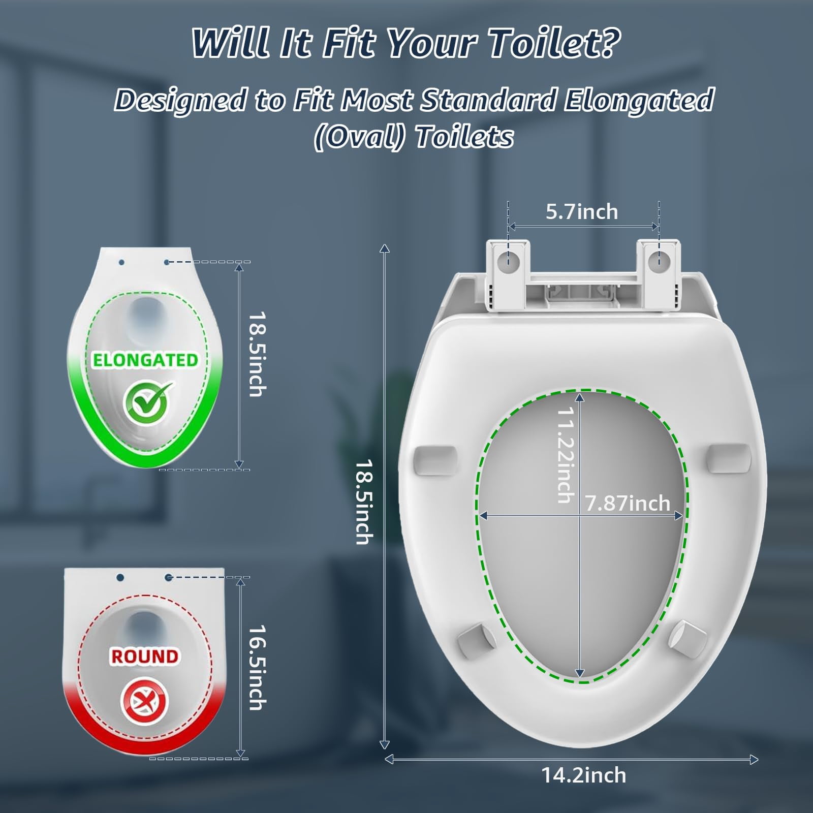 Raised Toilet Seat Elongated 18.5'' For Seniors - Soft Close  Quick Release & Connect Sturdy Pp Material Won't Loosen Ideal Mobility White