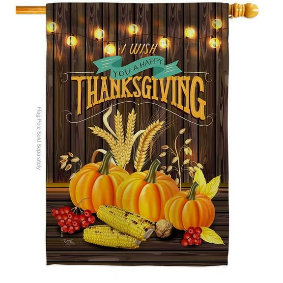 Breeze Decor H113084-BO Thanksgiving Wish House Flag Fall 28 x 40 in. Double-Sided Decorative Vertical Flags for Decoration Banner Garden Yard Gift