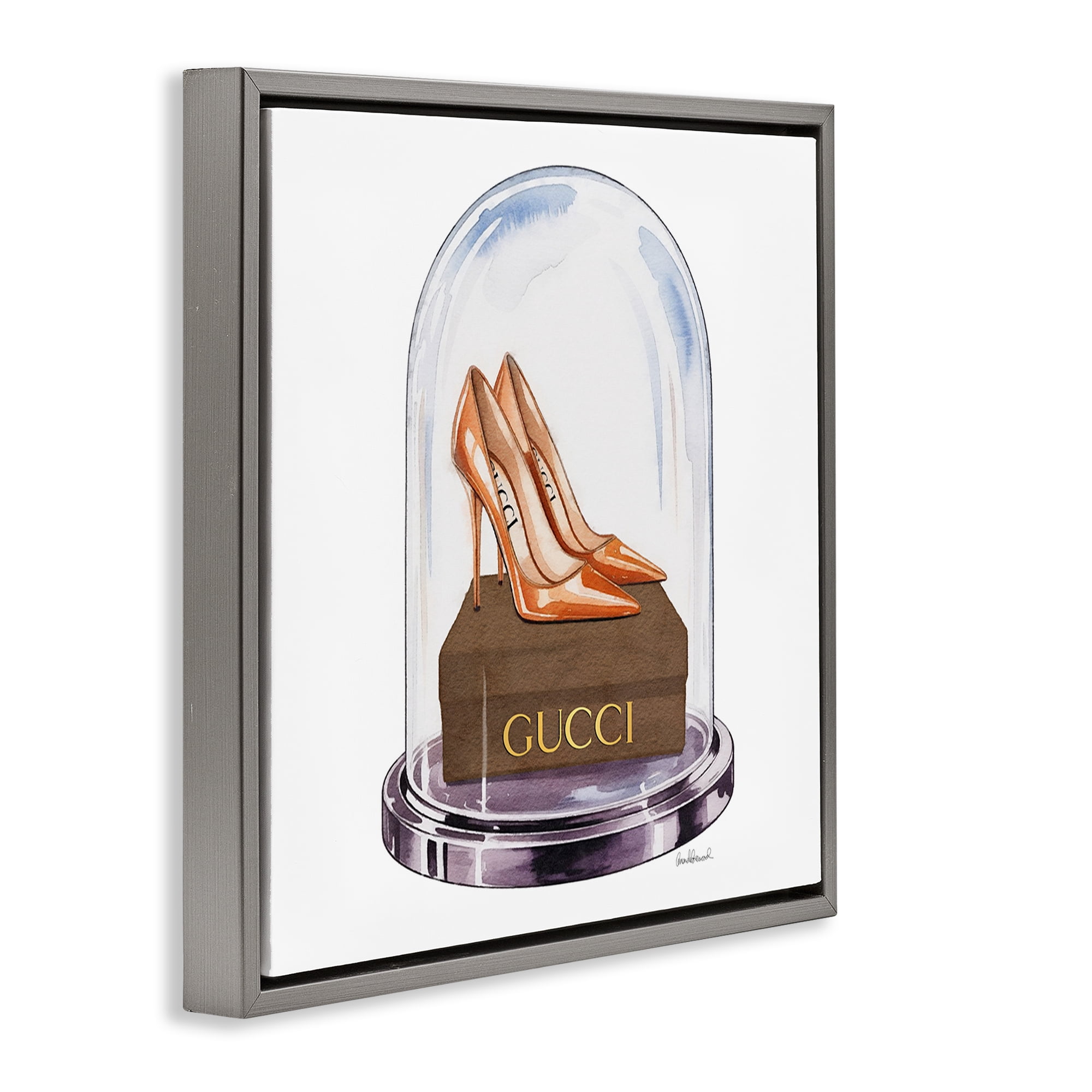 Stupell Industries Satin Heels in Bell Jar Gray Framed Floater Canvas Wall Art, design by Amanda Greenwood